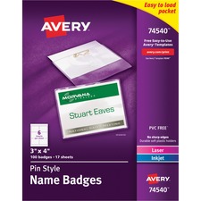 Avery AVE74540 Laser/Inkjet Badge Insert